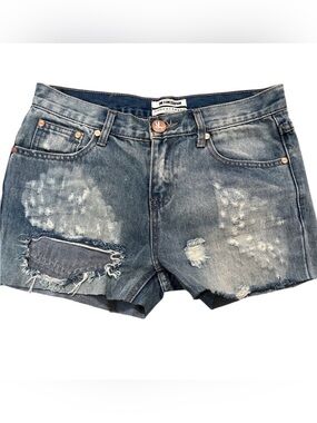 One by One Teaspoon Distressed Blue Denim Women’s Shorts 24